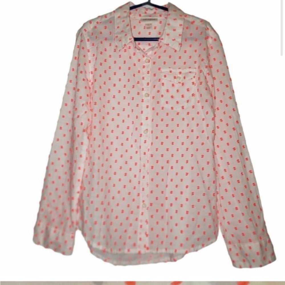 Cat And Jack Girls Button Up White Shirt Pink Bow Print XTRA LARGE (14-1…